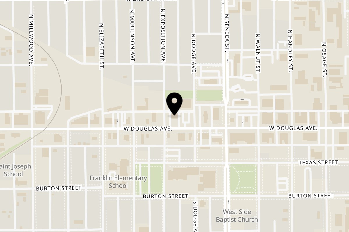 Map showing the location of Delano's Diner on 1220 W Douglas Ave in Wichita